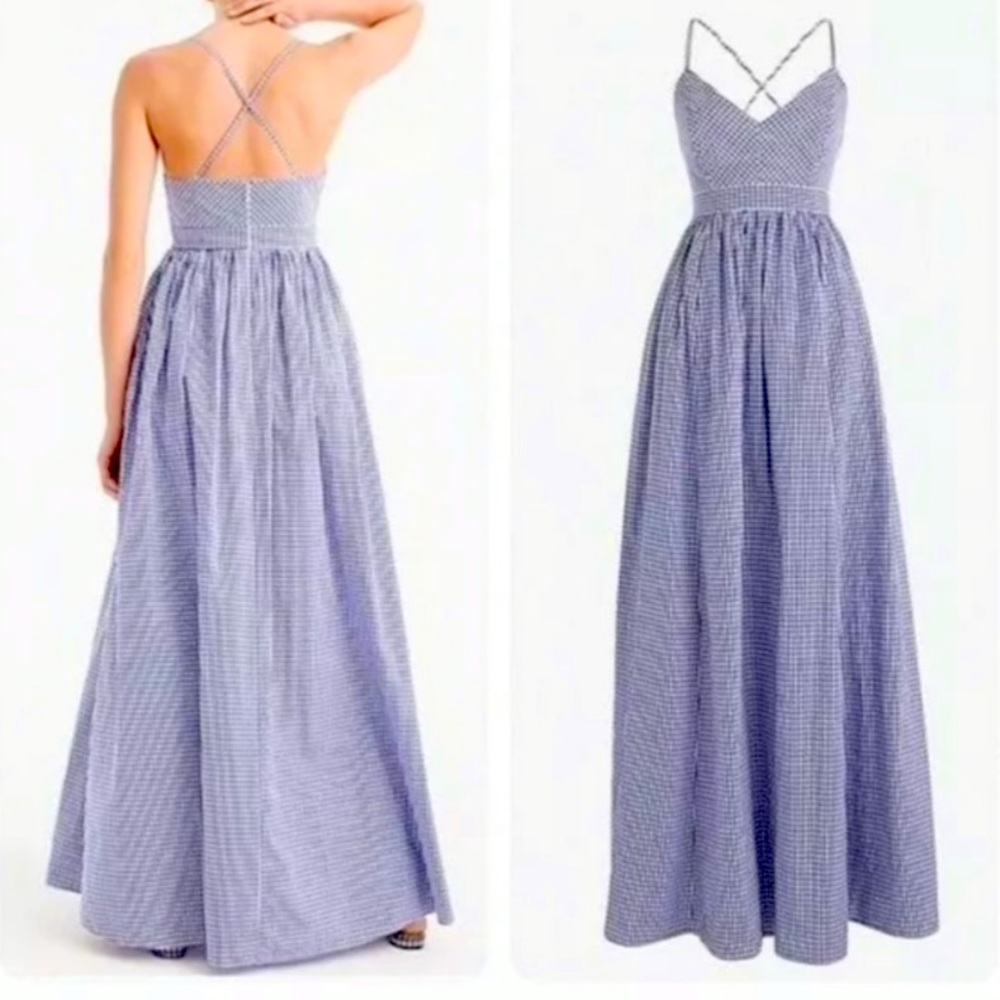 J Crew blue gingham floor length maxi NWT size 12